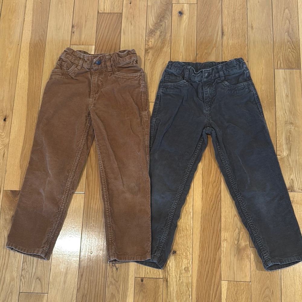 HANNA ANDERSON Kids Corduroy Pants Set - Tan and Gray. Size 6-7.